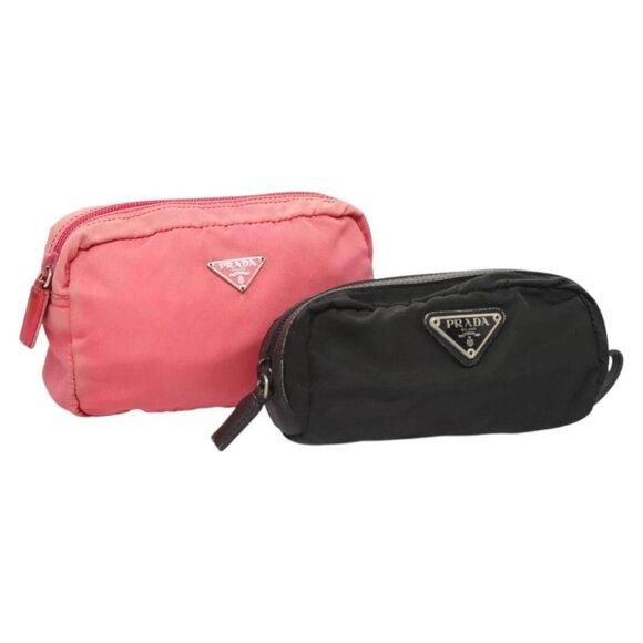 PRADA Pouch Nylon 2Set Black Pink Auth bs26370 - Picture 1 of 13